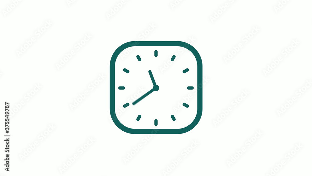 Amazing cyan color square clock icon on white background,12 hours clock icon Amazing cyan color square clock icon on white background,12 hours clock icon