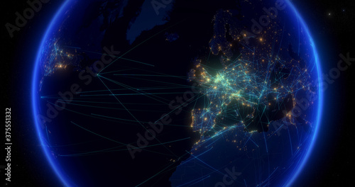 Global Communications Through the Network of Connections From Europe to America. The Concept of the Internet, Social Media, Travelling, Logistics.