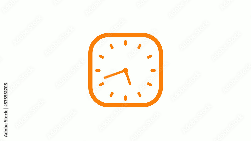New orange color square clock icon on white background,Clock icon