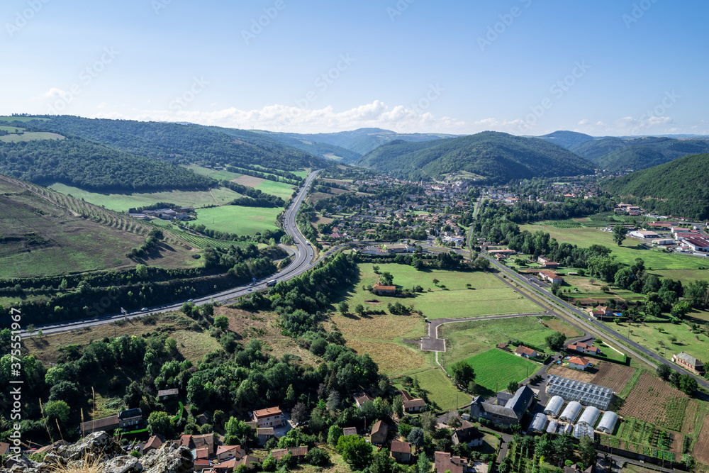 vue sur l'autoroute A75,ville de Massiac,Cantal,Auvergne