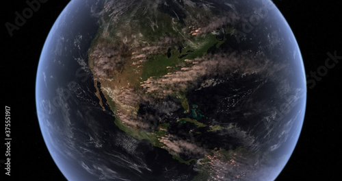 Fires Burning in the North America. Fire and Smoke Covering Much of the World. Satellite View Shows Pollution Clouds. Massive Fire Rips Through Parts of the Globe. World War 3. 3D Illustration.