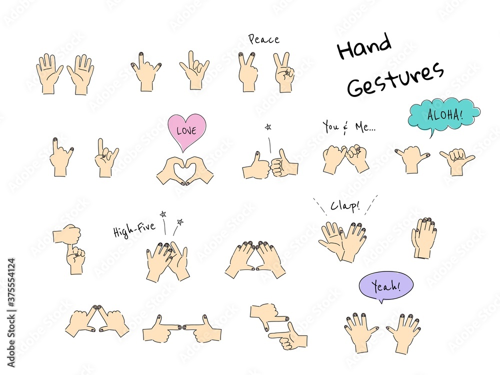 ハンドサイン ハンドジェスチャー 手のイラストセット Stock Vector Adobe Stock