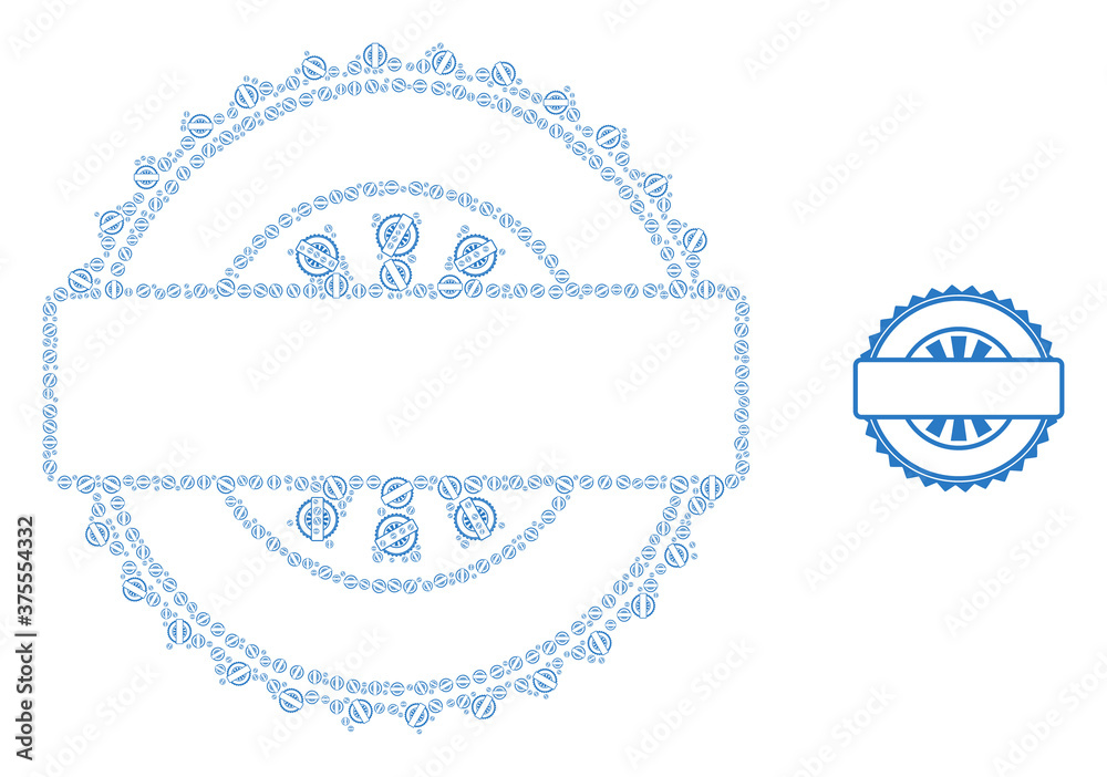 Vector seal stamp template collage is designed from repeating recursive seal stamp template icons. Fractal collage from seal stamp template.
