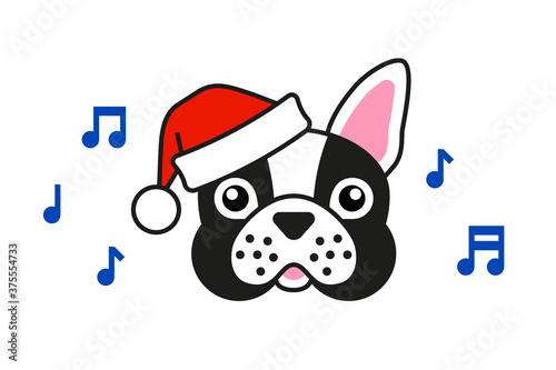Cute French bulldog in santa claus hat sings carols © sonia_ai
