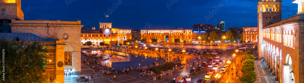 Republic Square at night, Yerevan City, Armenia, Middle East
