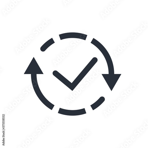 Rotation arrow and check mark. Flat vector icon isolated on white background.