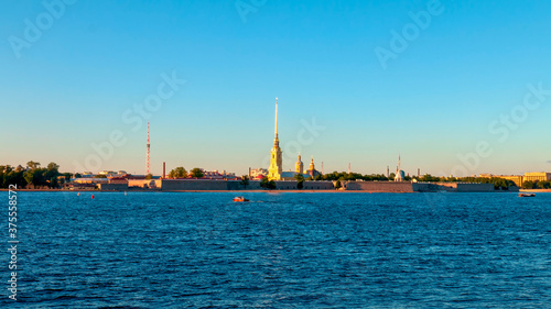 Evening view of the Peter and Paul fortress and the Neva river. © OlegMirabo