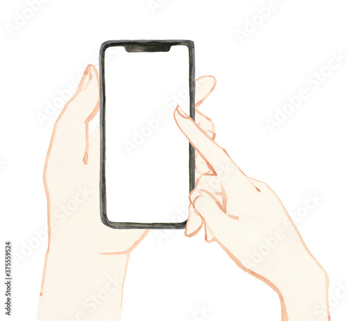 watercolor illustration of mobile phone