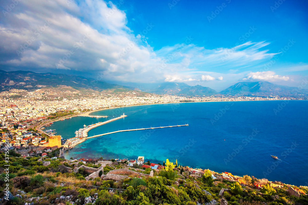Alanya Town view from Alanya Castle in Turkey