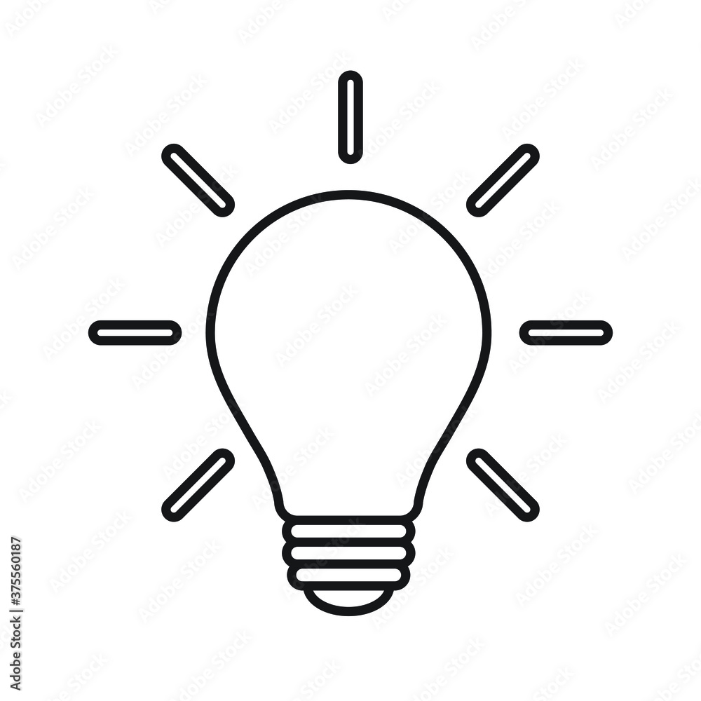 Light bulb icon. Incandescent lamp symbol. Idea and innovation sign. Creative energy or inspiration logo. Lightbulb silhouette isolated on white background. Vector illustration image. Light bulb icon. Incandescent lamp symbol. Idea and innovation sign. Creative energy or inspiration logo. Lightbulb silhouette isolated on white background. Vector illustration image.