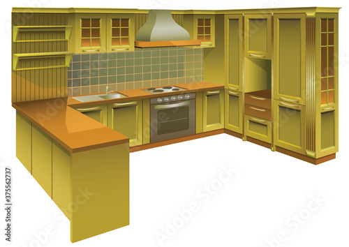 Green kitchen isolated on white	