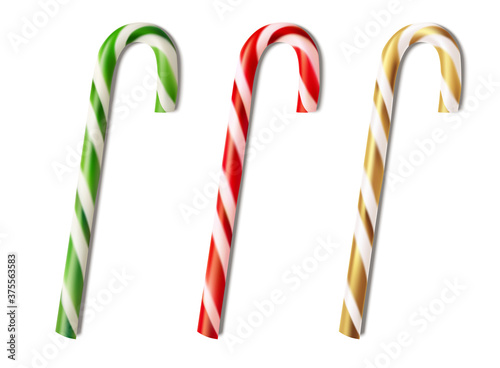 Set of candy canes isolated on white. Christmas or new year decoration. Vector stock illustration