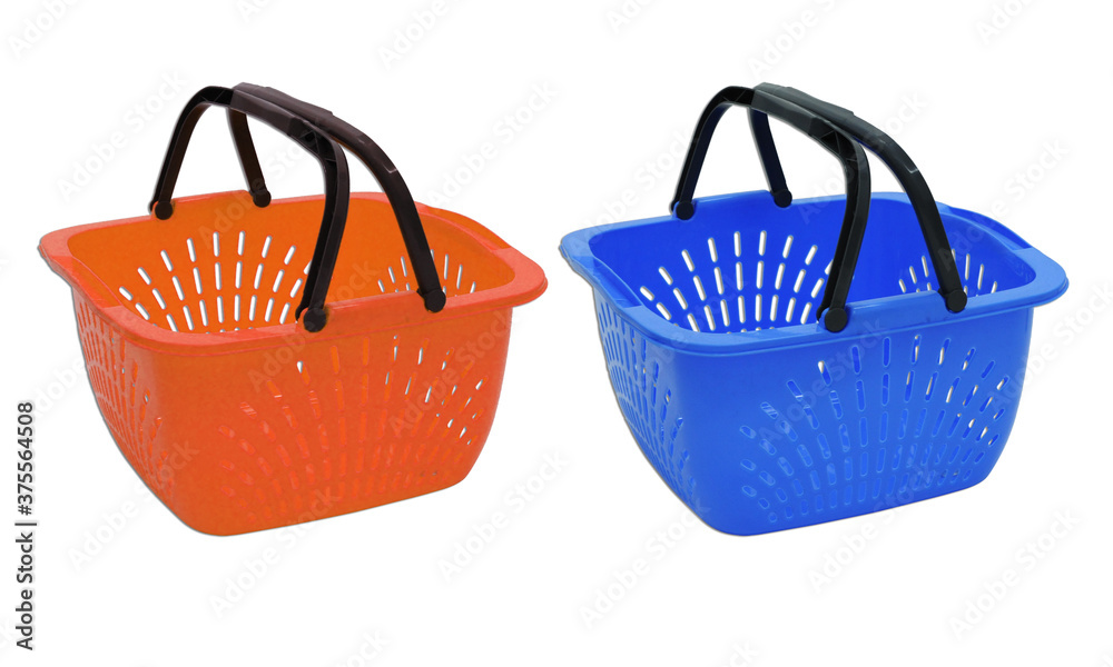 Fototapeta premium modern colored plastic shopping cart isolated on white background