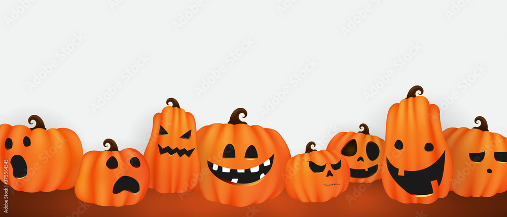 Halloween Party poster. Set pumpkins of Collection Scary and funny Carnival Background concept design - obrazy, fototapety, plakaty 