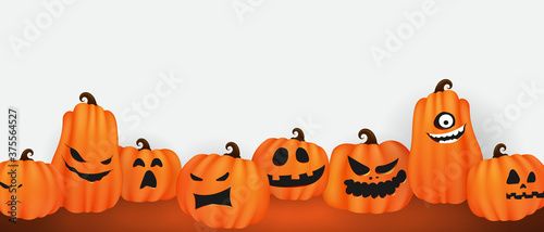 Halloween Party poster. Set pumpkins of Collection Scary and funny Carnival Background concept design