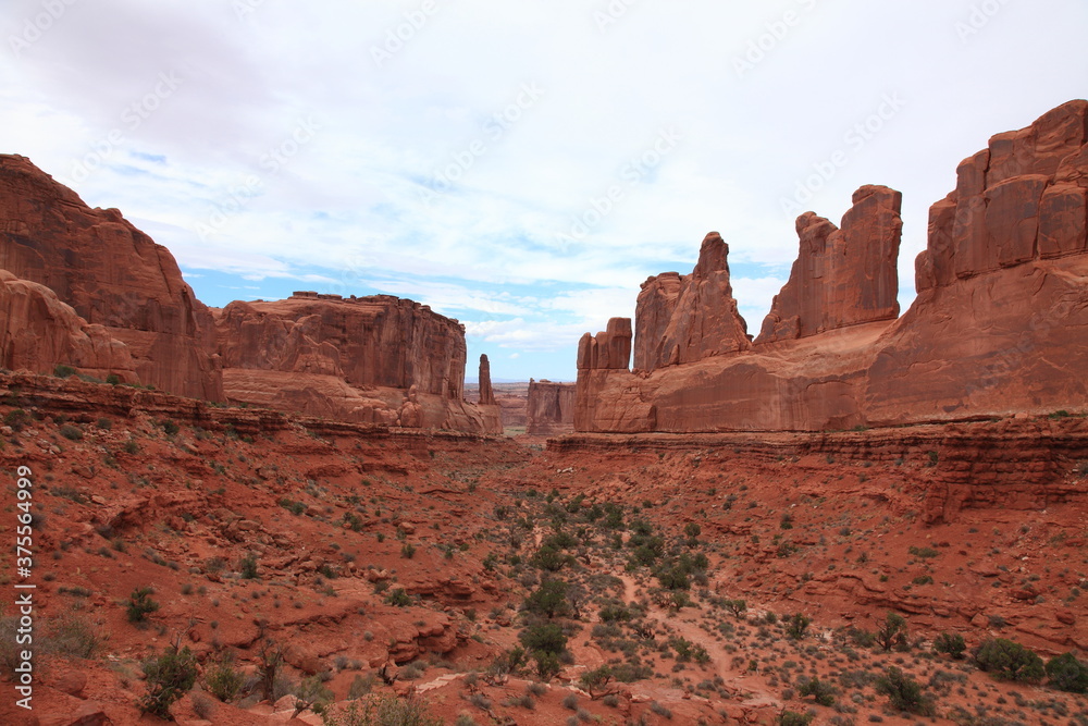 Scenic view of Park Avenue at Arches National Park in Utah, USA