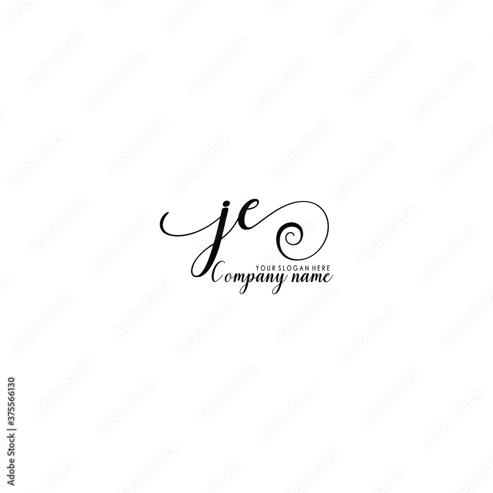 JE Initial handwriting logo template vector