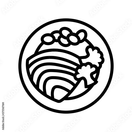tuna fish dish with vegetables line icon vector. tuna fish dish with vegetables sign. isolated contour symbol black illustration