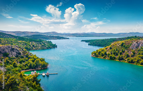 Wallpaper Mural Scenic summer view of Prokljansko lake. Bright morning scene of Krka National Park, Croatia, Europe. Beautiful world of Mediterranean countries. Traveling concept background. Torontodigital.ca