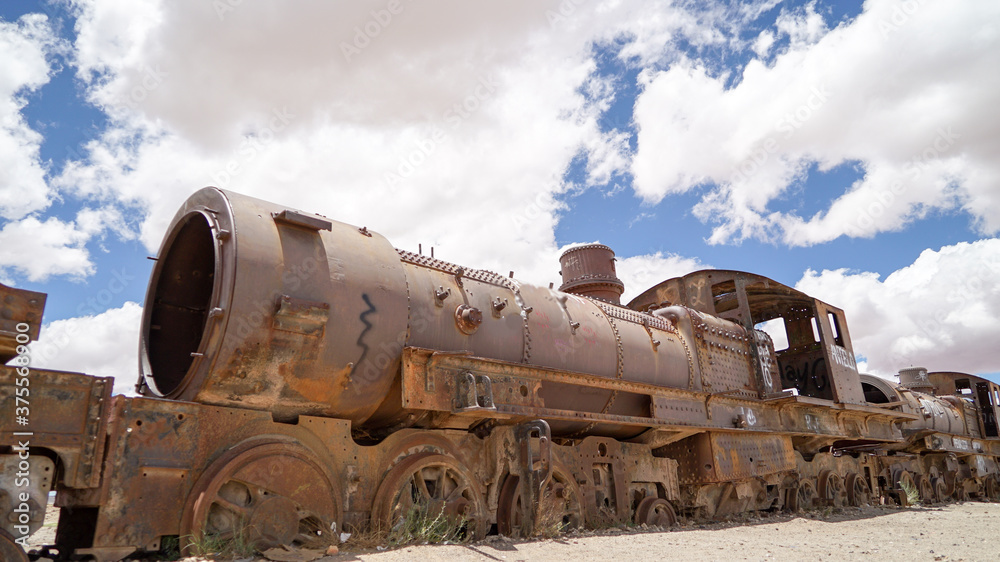 abandoned old surty locomotive in the desert of Bolivia
