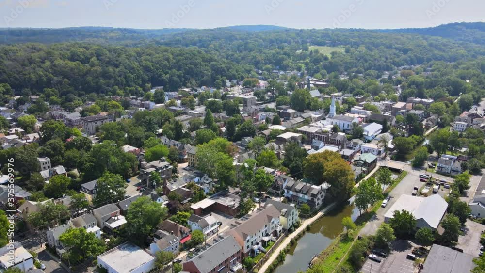 Panoramic view of a neighborhood in roofs of houses of residential area of Lambertville NJ USA near the historic city New Hope Pennsylvania