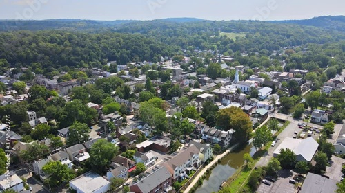 Panoramic view of a neighborhood in roofs of houses of residential area of Lambertville NJ USA near the historic city New Hope Pennsylvania photo