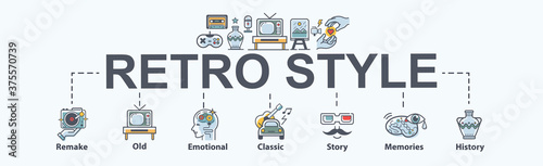 Retro style banner web icon for business and media design, Nostalgic, vintage, remake, remembrance, memories, old and classic. Minimal vector infographic.