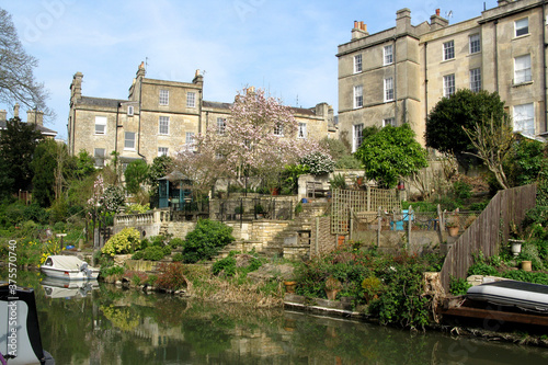 Historic Georgian houses along the Kennet and Avon canal in Bath, Somerset