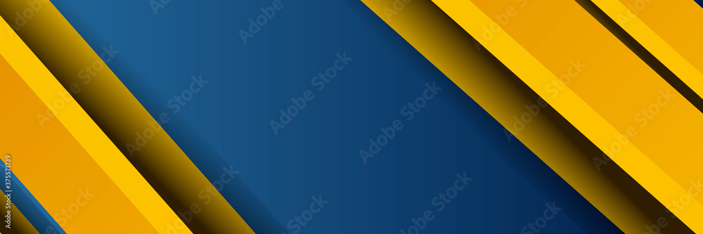 Obraz Blue background with orange and yellow color composition in abstract. Abstract backgrounds with a combination of lines and circle dots can be used for your ad banners, Sale banner template, and More.