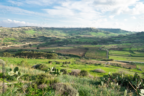 Panorama of the idyllic landscapes of Gozo island  Malta  taken from the observation deck of Calypso cave