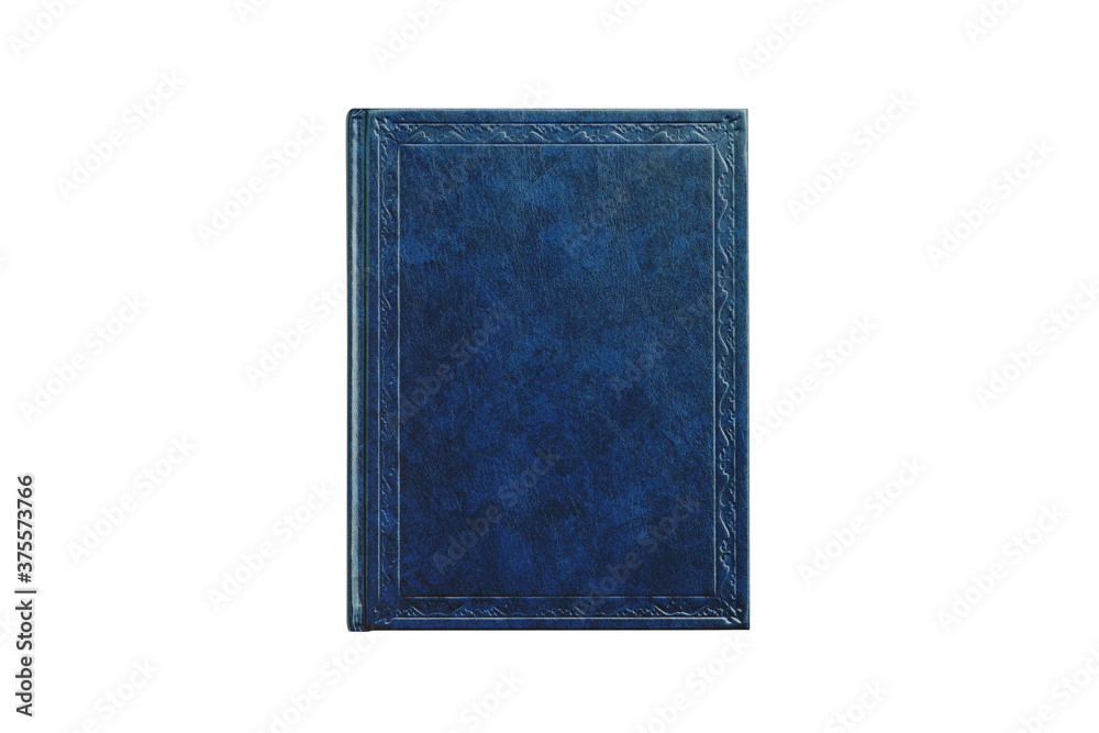 book with cover blue color isolated on white background, top view close-up