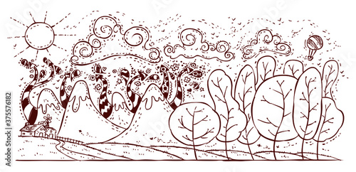 Hand drawing spring landscape scene...