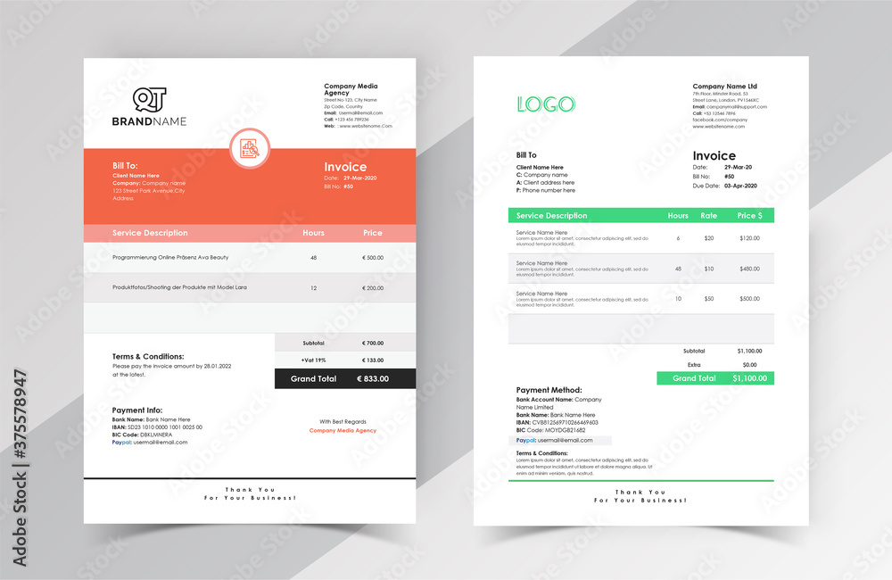 Modern Business Invoice Bill Template Modern Business Invoice Bill Template