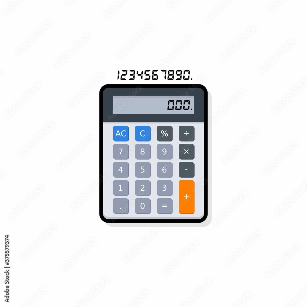 Calculator and Digital number Black Stroke and Shadow icon vector isolated. Calculator and Digital number Black Stroke and Shadow icon vector isolated.