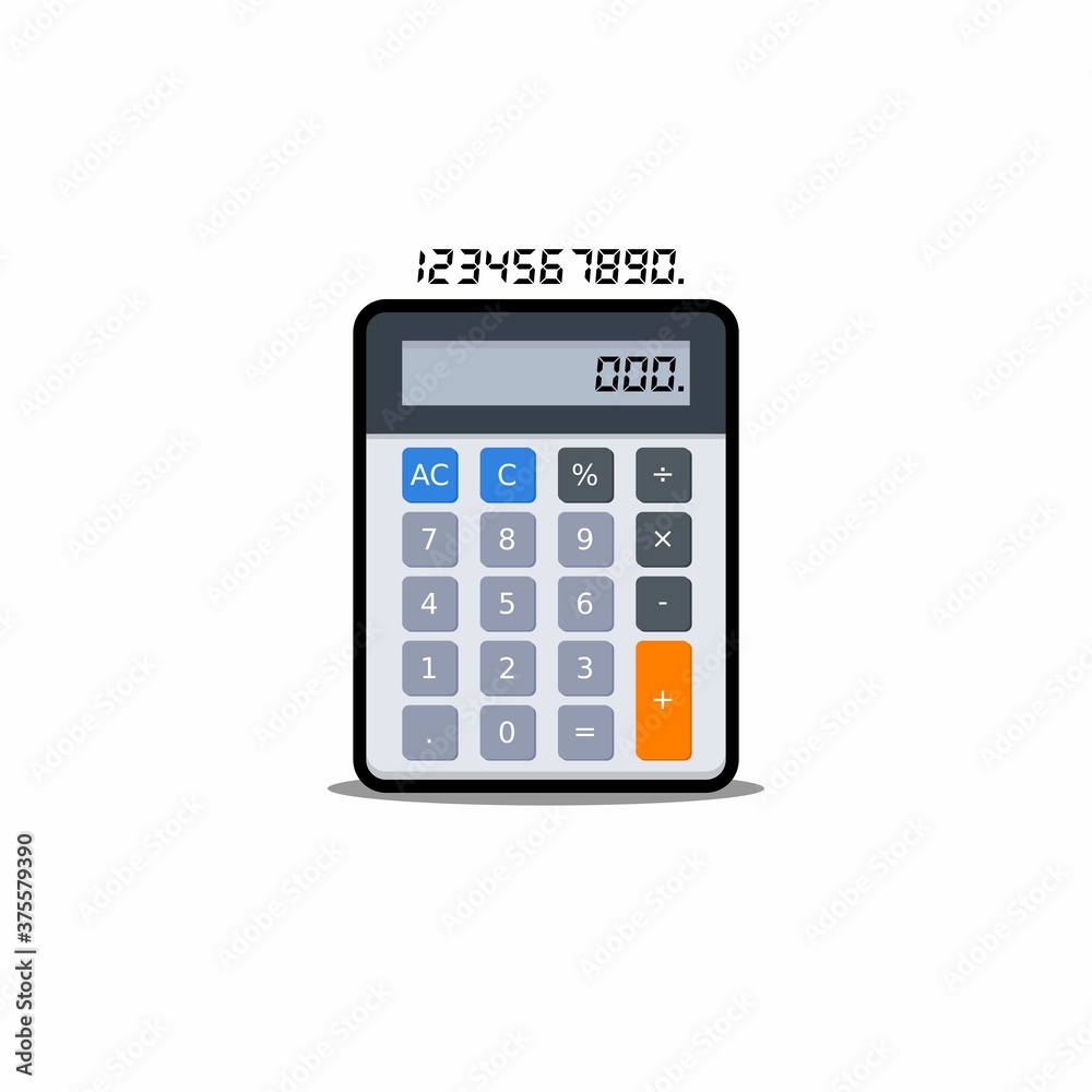 Calculator and Digital number Black Stroke and Shadow icon vector isolated. Calculator and Digital number Black Stroke and Shadow icon vector isolated.