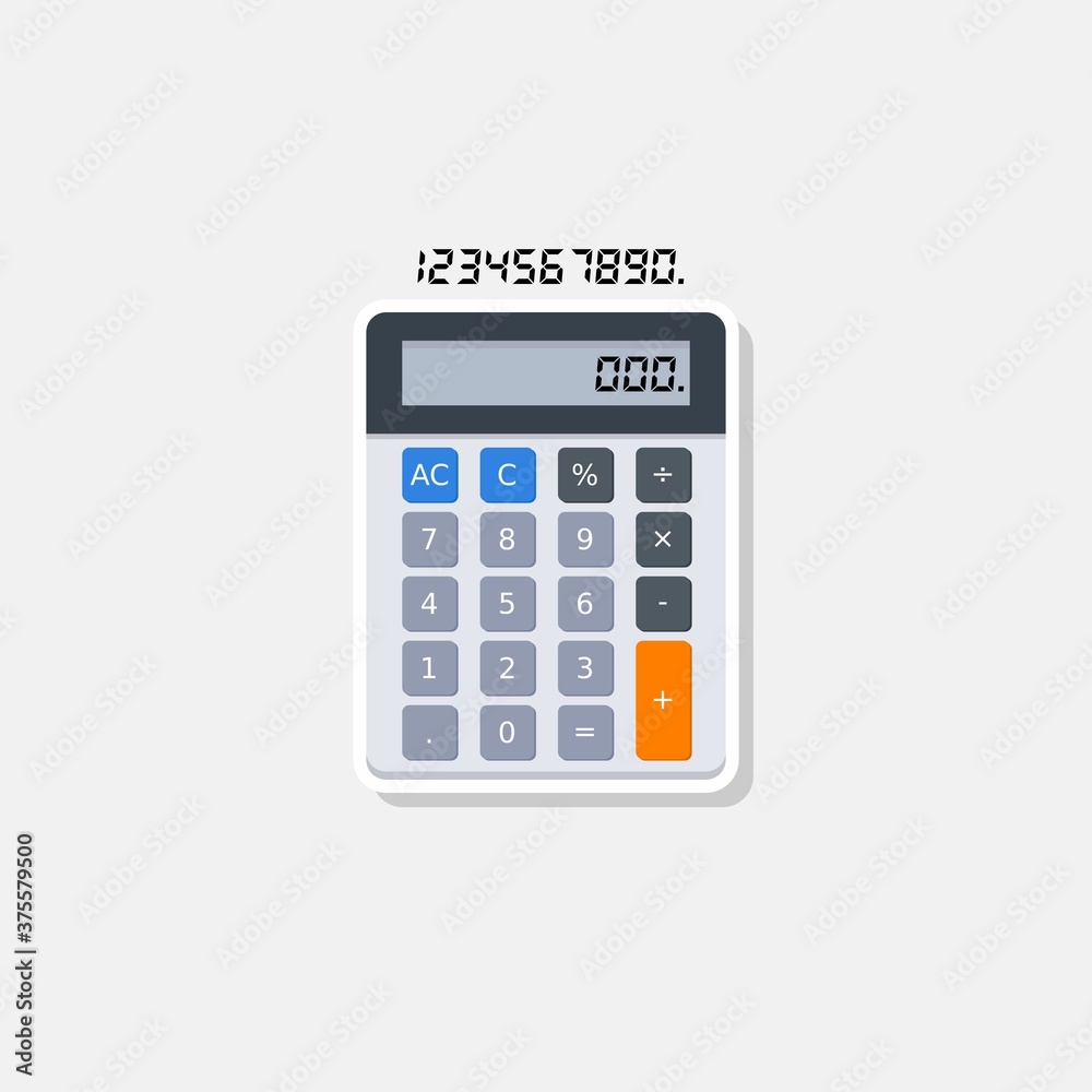 Calculator and Digital number White Stroke and Shadow icon vector isolated. Calculator and Digital number White Stroke and Shadow icon vector isolated.