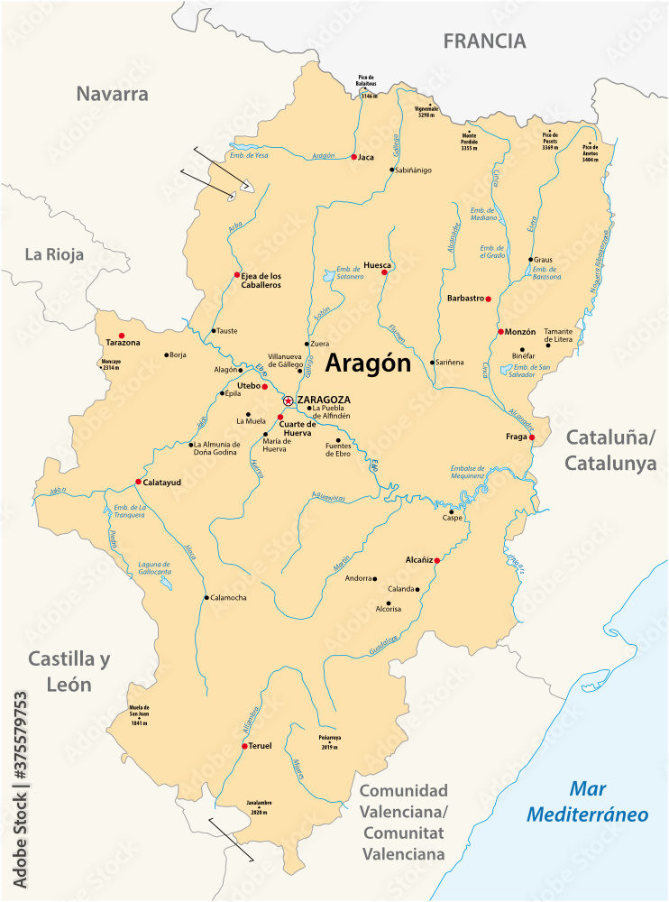 vector map of the spanish autonomous region of Aragon