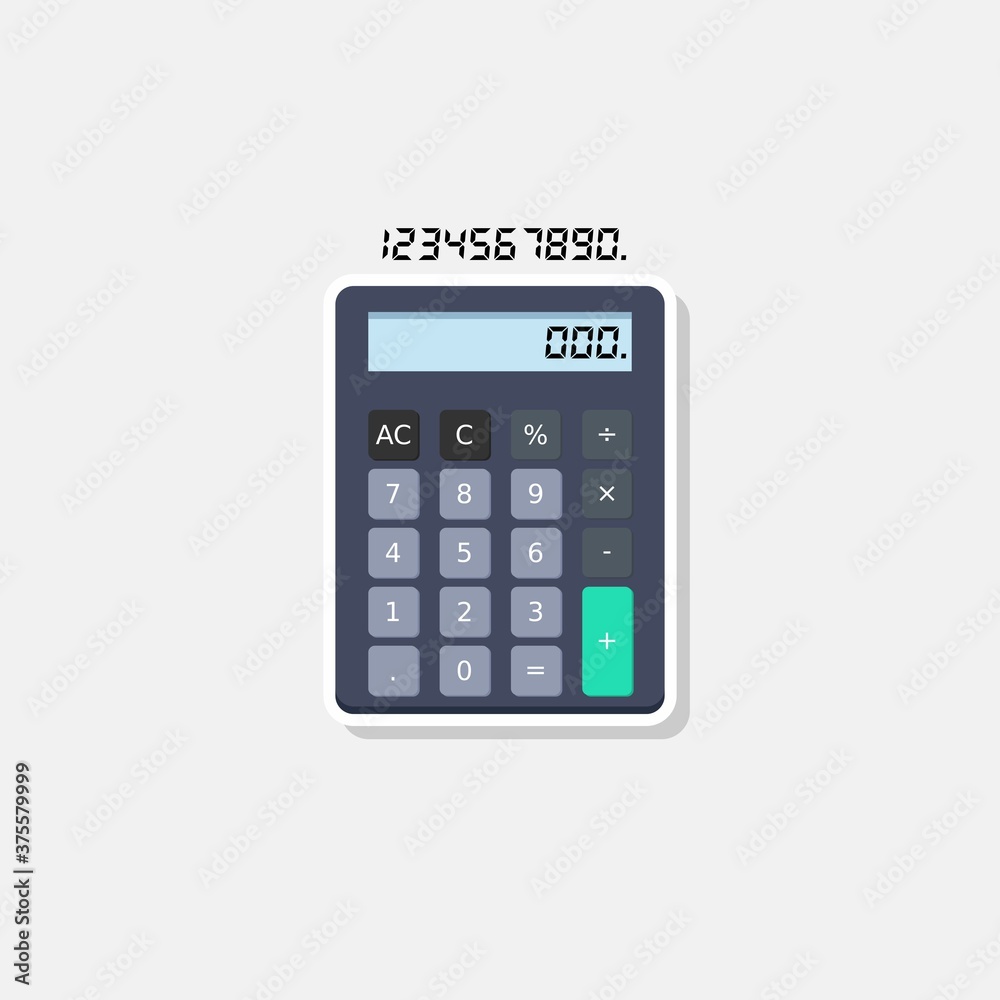 Calculator and Digital number White Stroke and Shadow icon vector isolated. Calculator and Digital number White Stroke and Shadow icon vector isolated.