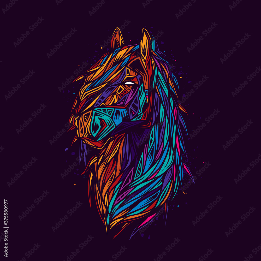 Naklejka Original abstract vector illustration. Horse in neon retro style. Design for t-shirt or sticker