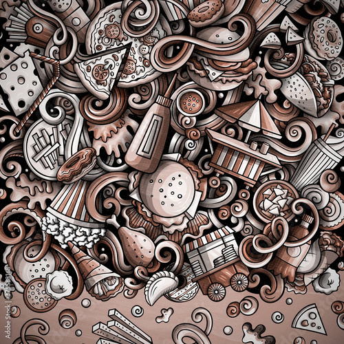 Fastfood hand drawn vector doodles illustration. Fast food frame