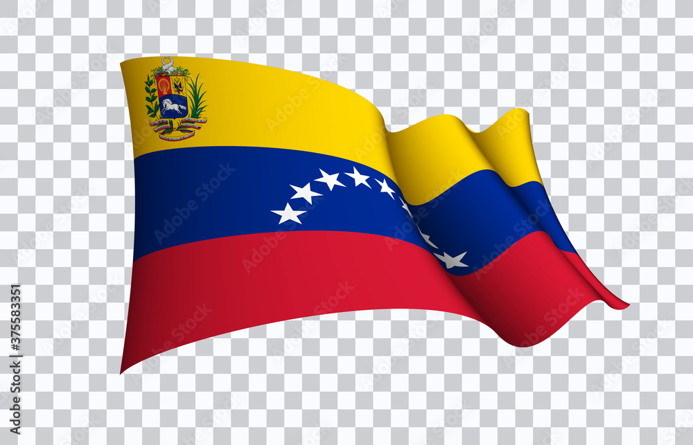 Naklejka premium Venezuela flag state symbol isolated on background national banner. Greeting card National Independence Day of the Bolivarian Republic of Venezuela. Illustration banner with realistic state flag.