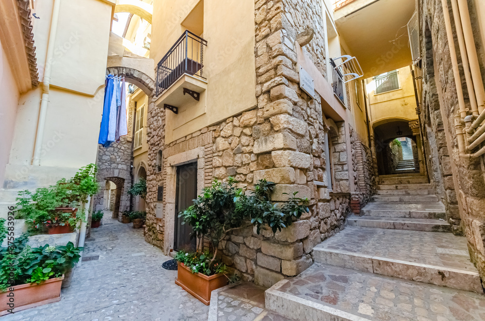 Fototapeta premium Gaeta Italy. The historic center of the city, with its narrow streets and ancient buildings, partly dating back to the Middle Ages.