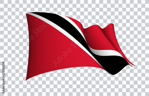 Trinidad and Tobago flag state symbol isolated on background national banner. Greeting card National Independence Day of Republic of Trinidad and Tobago. Illustration banner with realistic state flag.
