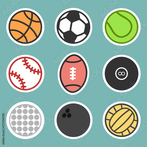 Sport balls sticker collection.Vector  illustration of sport ball icons with sticker concept.