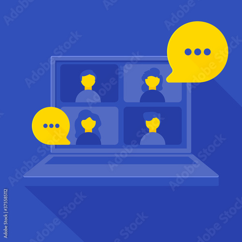 Video teleconference and remote online meeting concept. Vector flat person illustration.
