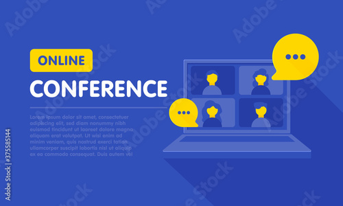 Video teleconference and remote online meeting concept. Vector flat person illustration.