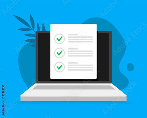 Online survey, checklist, questionnaire icon. Laptop, Computer screen. Feedback business concept. © vectorplus