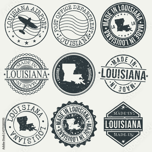 Louisiana Set of Stamps. Travel Stamp. Made In Product. Design Seals Old Style Insignia.