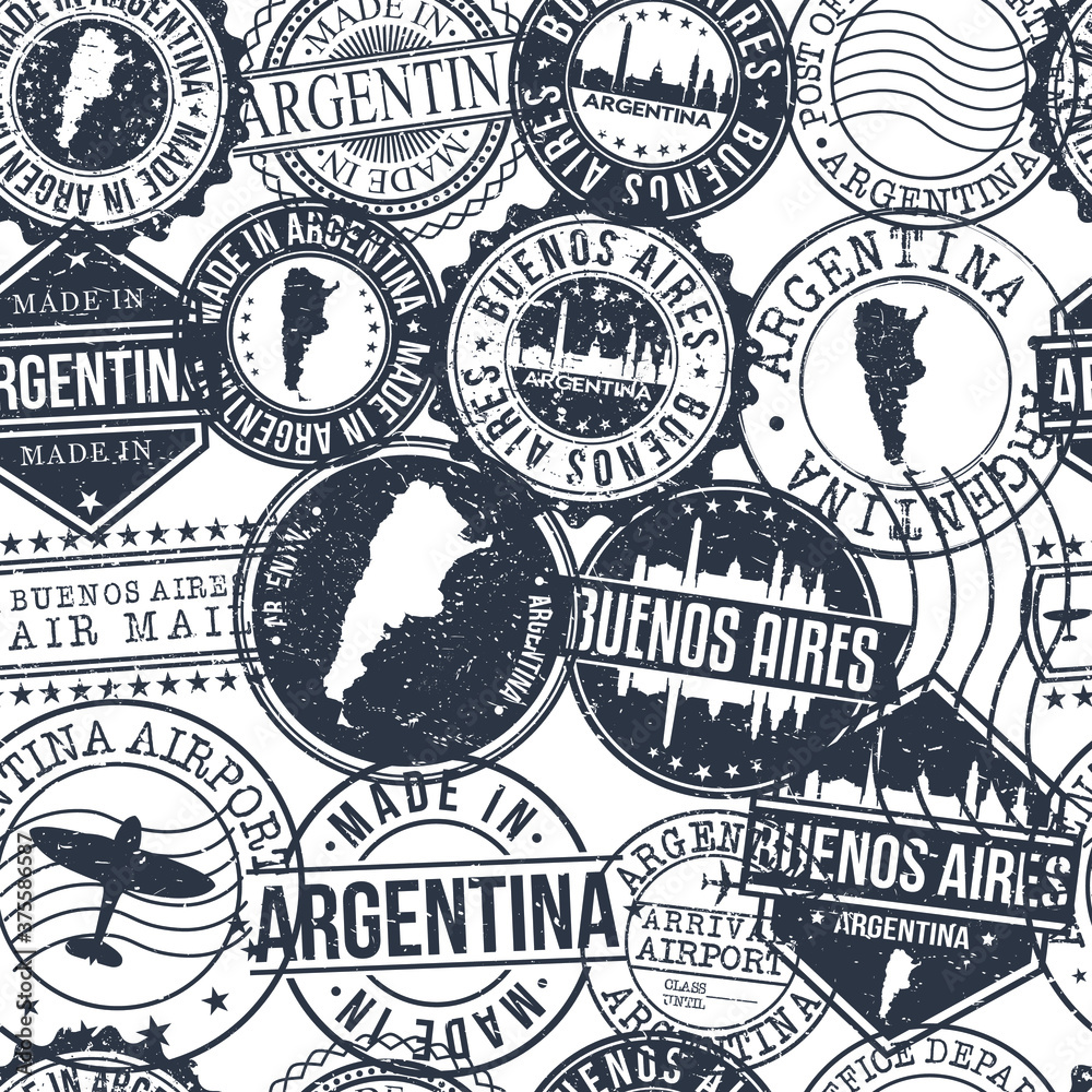 Buenos Aires Argentina Stamps. City Stamp Vector Art. Postal Passport Travel. Design Set Pattern.