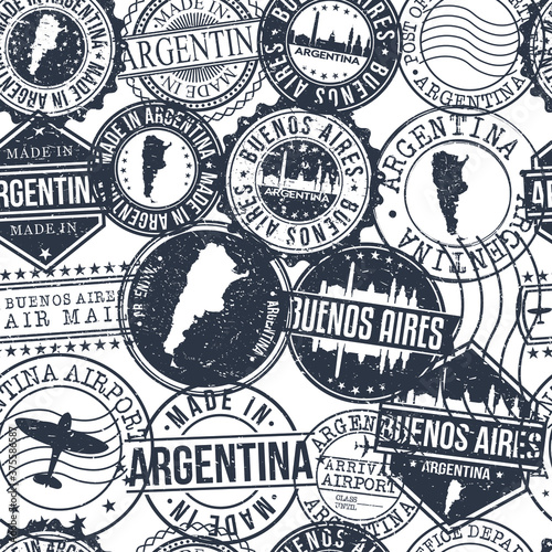 Buenos Aires Argentina Stamps. City Stamp Vector Art. Postal Passport Travel. Design Set Pattern.
